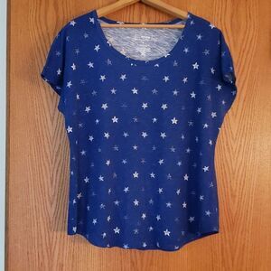 Pretty Sonoma Blue T-Shirt with White Stars Sz L